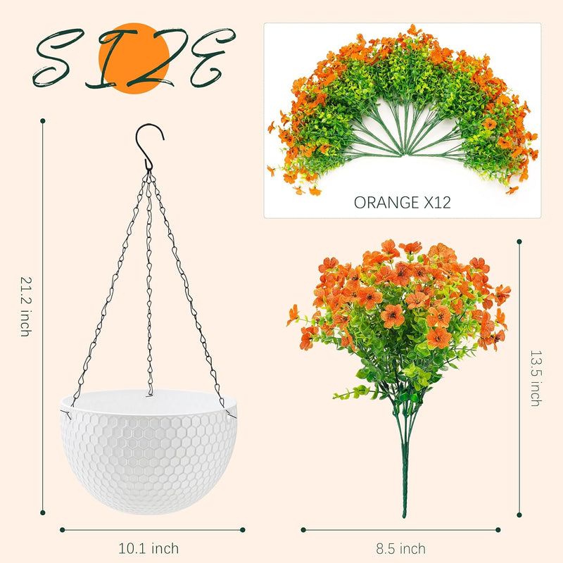  Artificial Hanging Flowers for Outdoors Fake Hanging Plants UV Resistant Spring Faux Flowers for Garden Patio Balcony Front Porch Decor orange