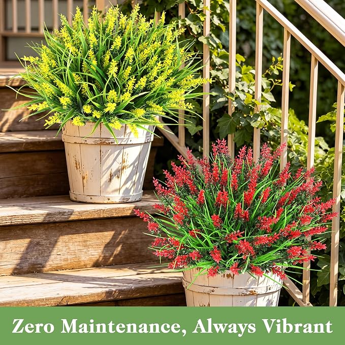 Faux Outdoor Plants, UV Resistant Fake Monkey Grass, Realistic Artificial Greenery Shrubs for Outdoor Patio Garden Yard Porch Farmhouse Decor