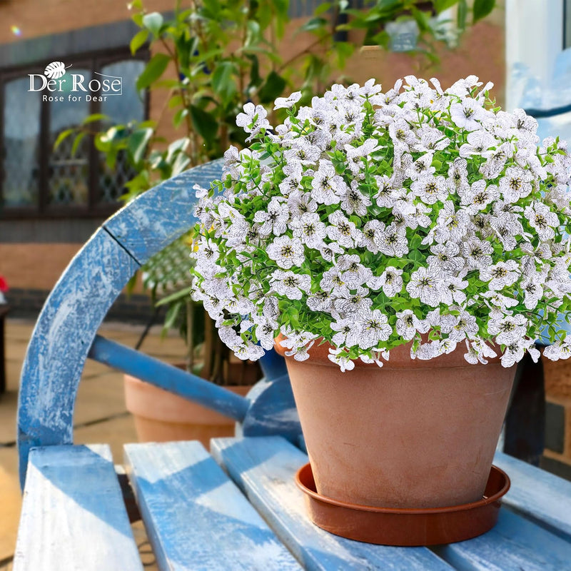  12 Bundles Artificial Flowers for Outdoors Fake Flowers Plants Spring Summer Decoration UV Resistant for Outside Home Porch Patio Garden Decor White
