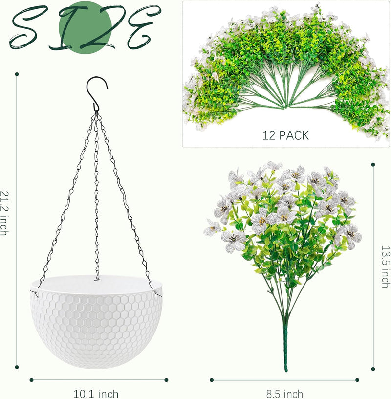  Artificial Hanging Flowers for Outdoors Fake Hanging Plants UV Resistant Spring Faux Flowers for Garden Patio Balcony Front Porch Decor white