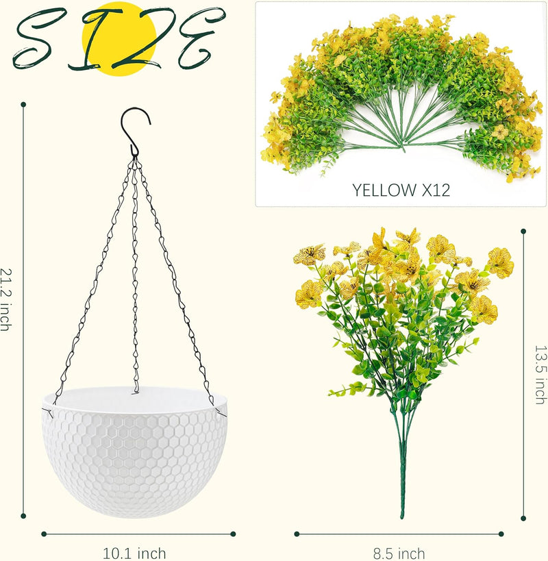  Artificial Hanging Flowers for Outdoors Fake Hanging Plants UV Resistant Spring Faux Flowers for Garden Patio Balcony Front Porch Decor Yellow