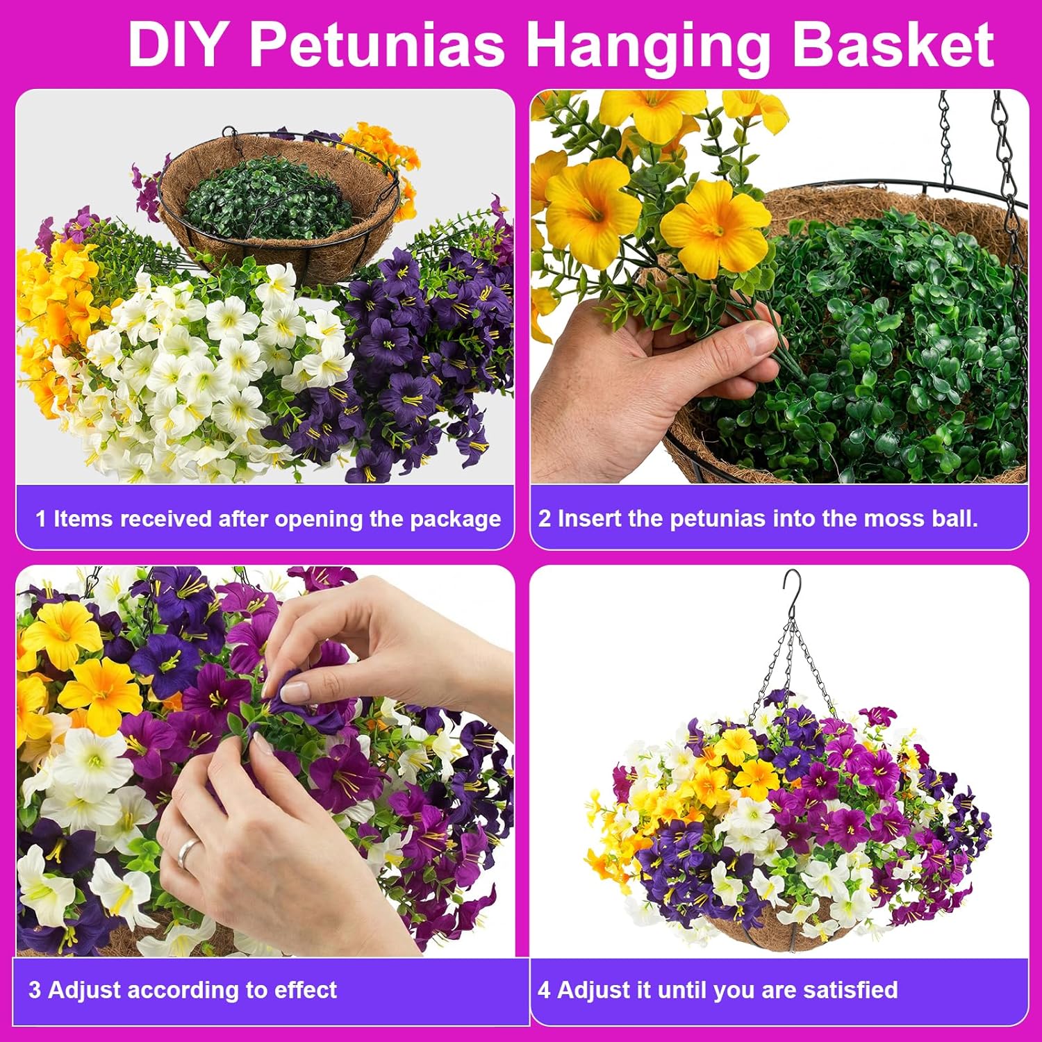 🔥Last Day 60% OFF🔥Lifelike Artificial Outdoor Flowers with Hanging Basket,no watering no fading