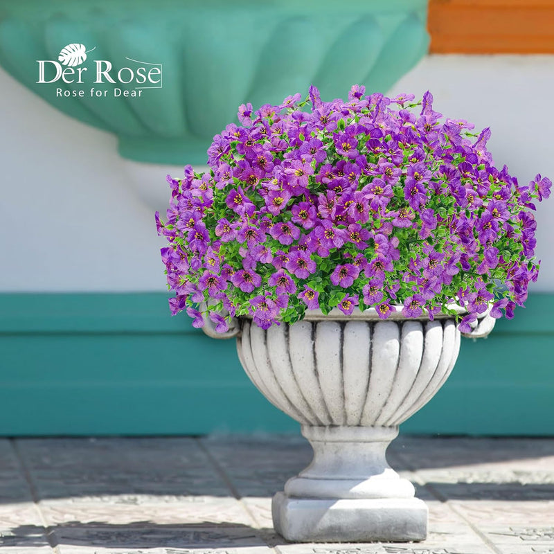  12 Bundles Artificial Flowers for Outdoors Purple Fake Flowers Plants Spring Summer Decoration UV Resistant for Outside Home Porch Patio Garden Decor