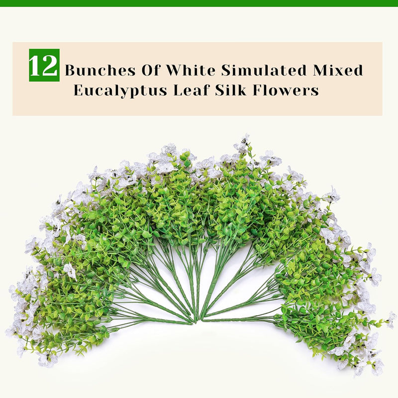 12 Bundles Artificial Flowers for Outdoors Fake Flowers Plants Spring Summer Decoration UV Resistant for Outside Home Porch Patio Garden Decor White