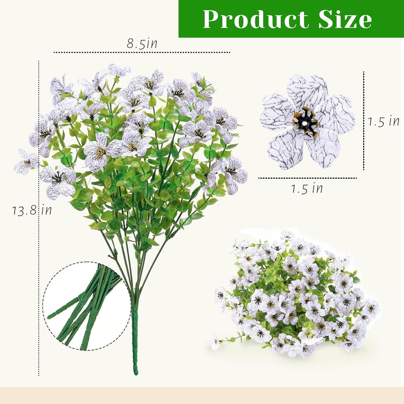  12 Bundles Artificial Flowers for Outdoors Fake Flowers Plants Spring Summer Decoration UV Resistant for Outside Home Porch Patio Garden Decor White