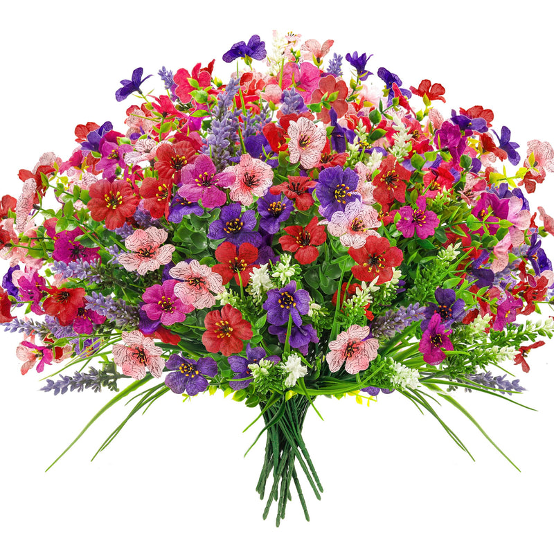  12 Bundles Artificial Flowers for Outdoor Fake Flowers Plants UV Resistant for Home Garden Porch Window Wedding Decor