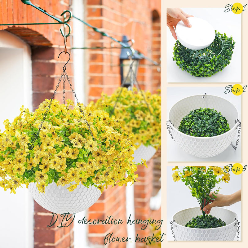  Artificial Hanging Flowers for Outdoors Fake Hanging Plants UV Resistant Spring Faux Flowers for Garden Patio Balcony Front Porch Decor Yellow
