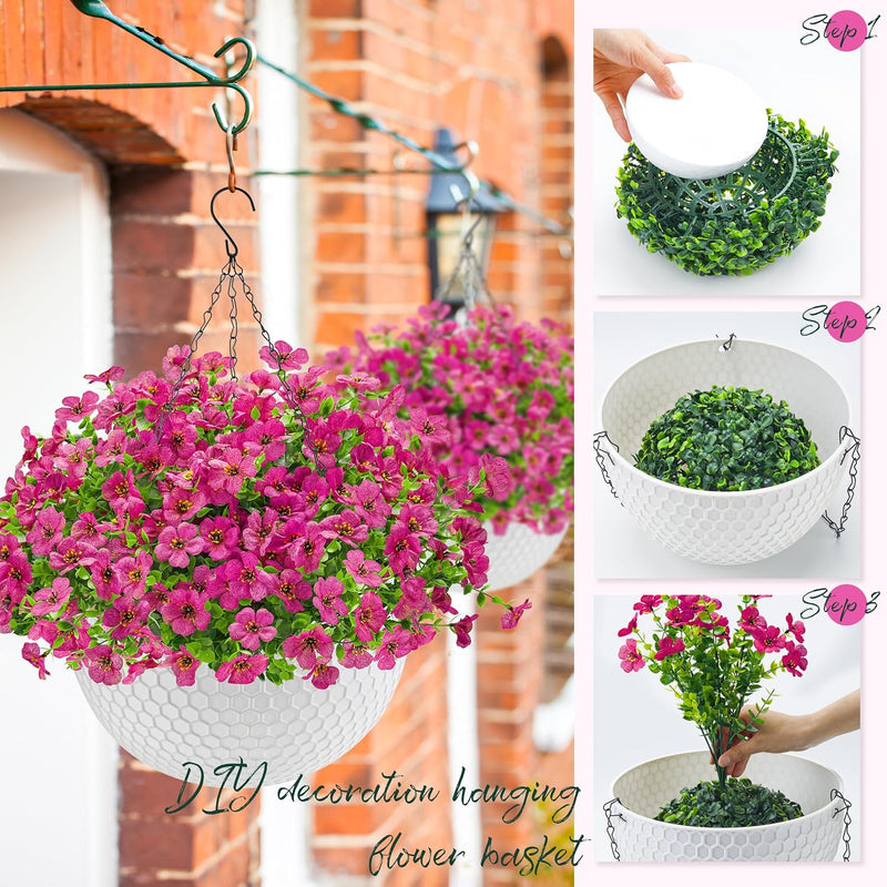  Artificial Hanging Flowers for Outdoors Fake Hanging Plants UV Resistant Spring Faux Flowers for Garden Patio Balcony Front Porch Decor red