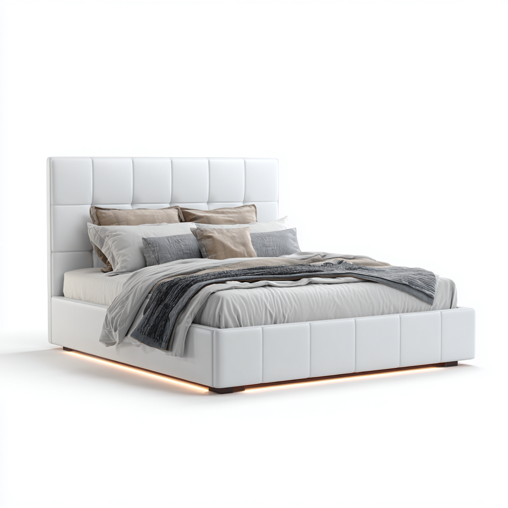 Lit double revêtement simili cuir 200x160x110 cm - blanc - design contemporain-Romoridecor