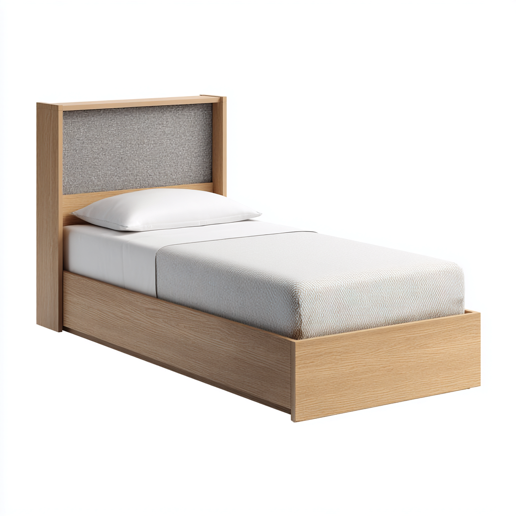 Lit simple bois et tissu 200x90x100 cm - chêne clair-gris - pour chambre - design contemporain-Romoridecor