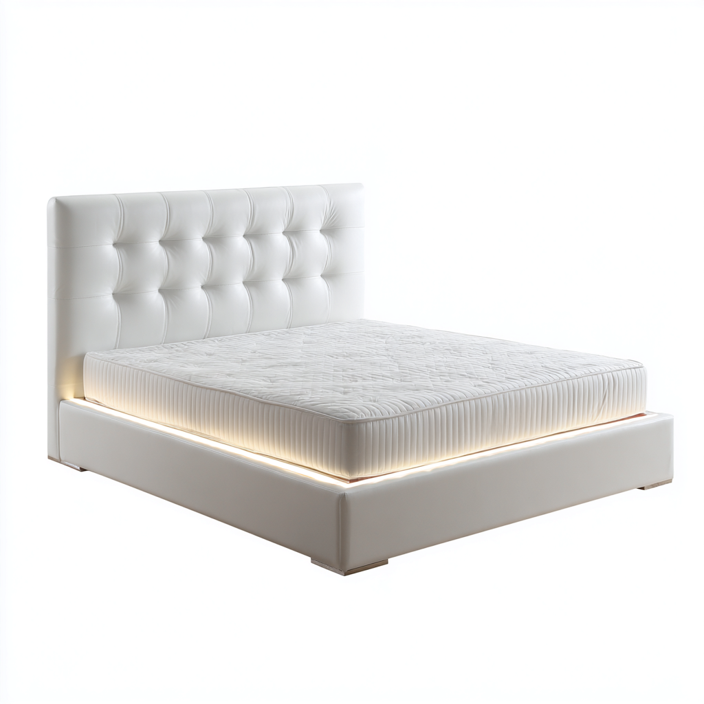 Lit double en simili cuir 200x160x105 cm - blanc - design moderne pour chambre-Romoridecor