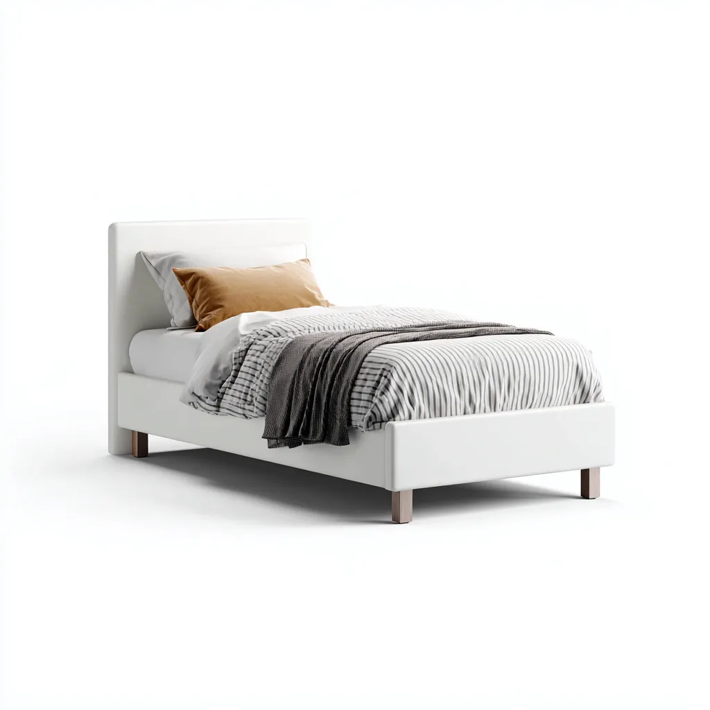 Lit simple en tissu avec structure en bois 200x90x95 cm - blanc - design moderne pour chambre-Romoridecor