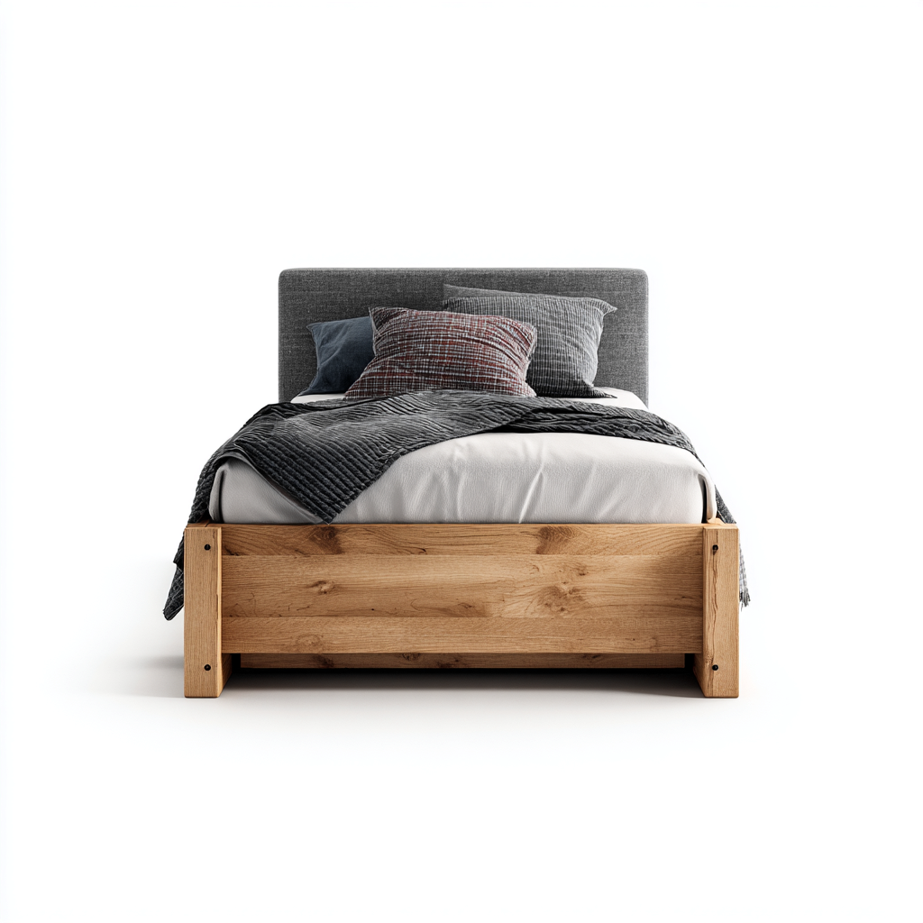 Lit simple structure bois 200x90x100 cm - bois naturel - style moderne-Romoridecor