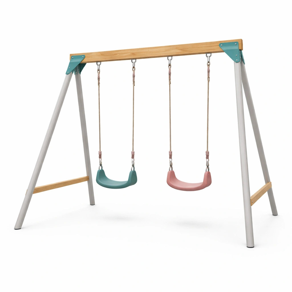 Schaukelgestell holz metall kunststoffsitze grün rosa-nestverona