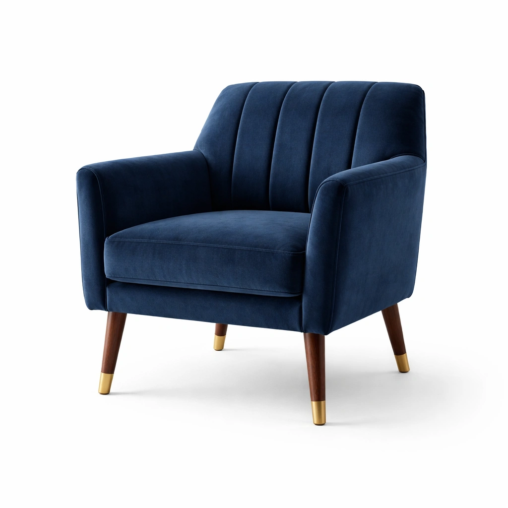 Sessel baumwollsamt blau eichenholz metallbeine-nestverona