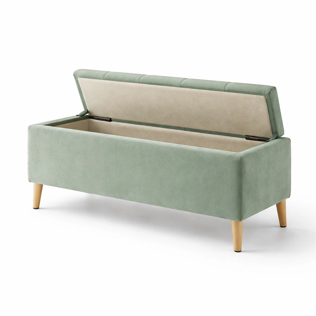 Sitzbank mit stauraum holz polyester grün 120x40x45cm-nestverona