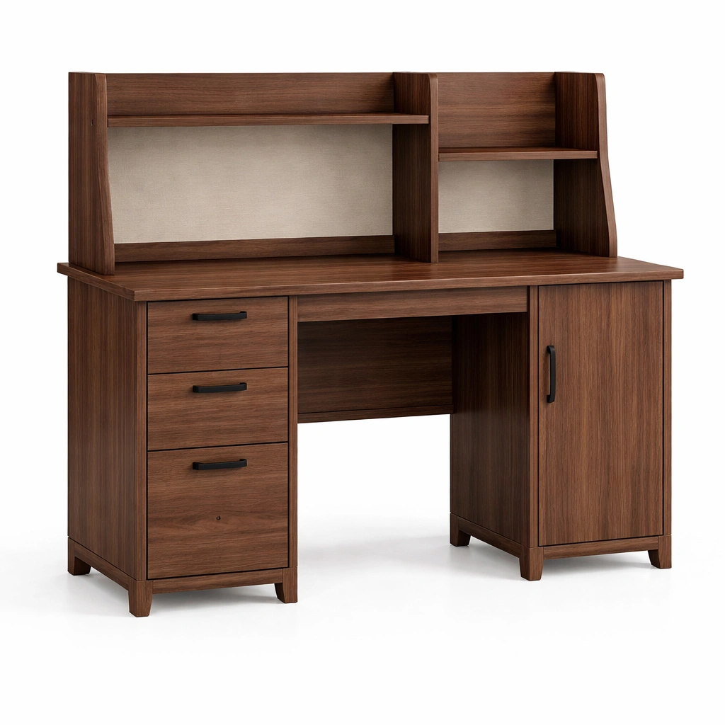 Schreibtisch holzfaserplatte braun mit regalen und schubladen-nestverona