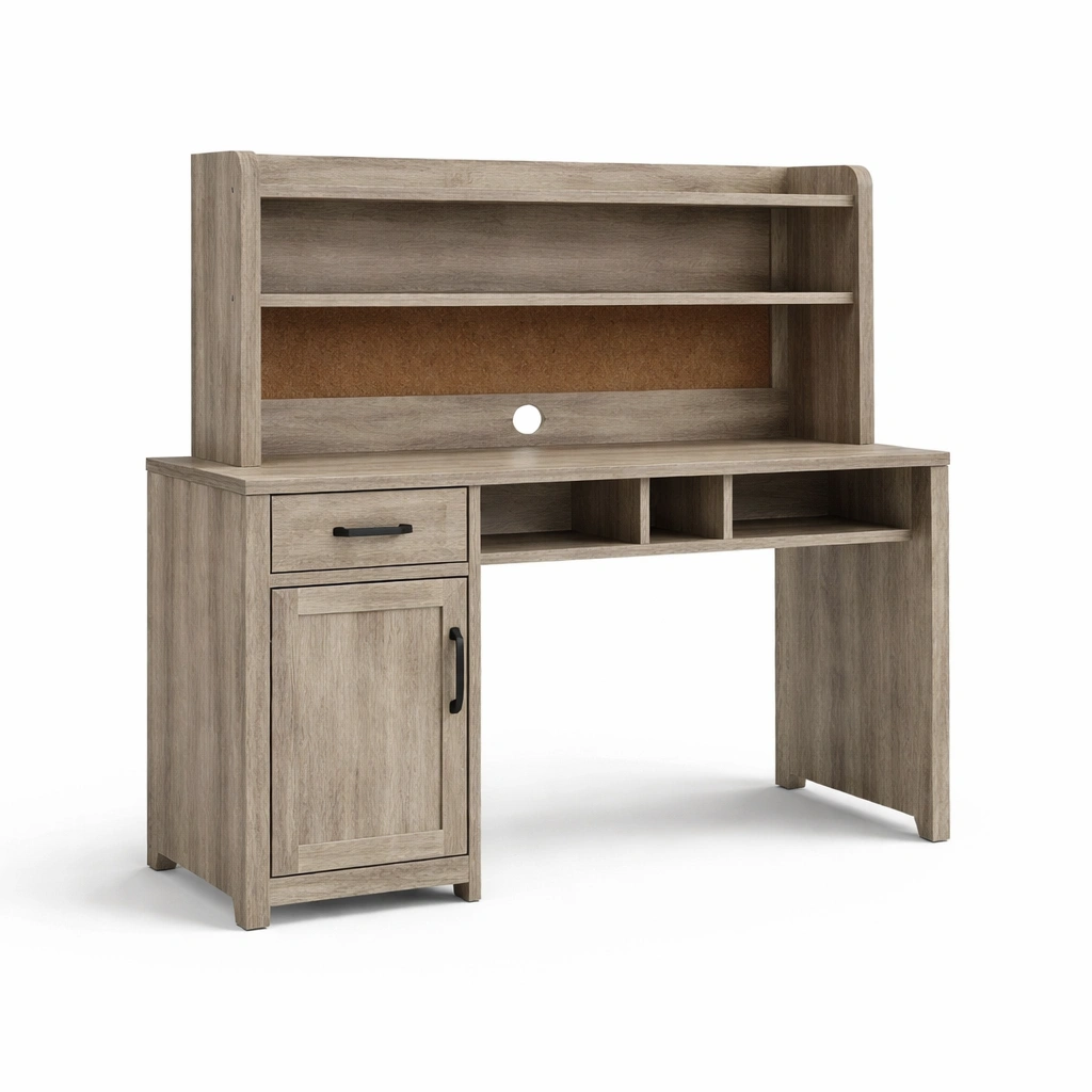 Schreibtisch holz mit regalaufsatz und schrank braun 120x60x150cm-nestverona