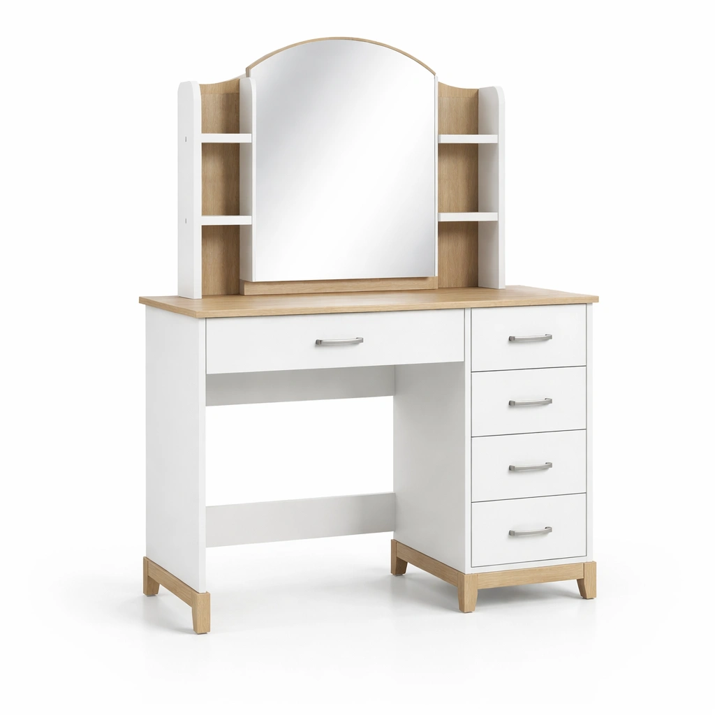 Schminktisch mdf weiß eiche mit spiegel 4 schubladen-nestverona