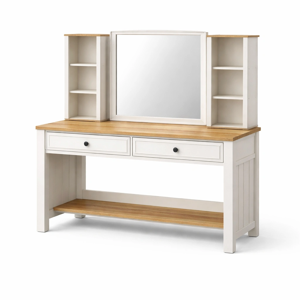 Schminktisch holz mdf weiß eiche mit spiegel und regalen-nestverona