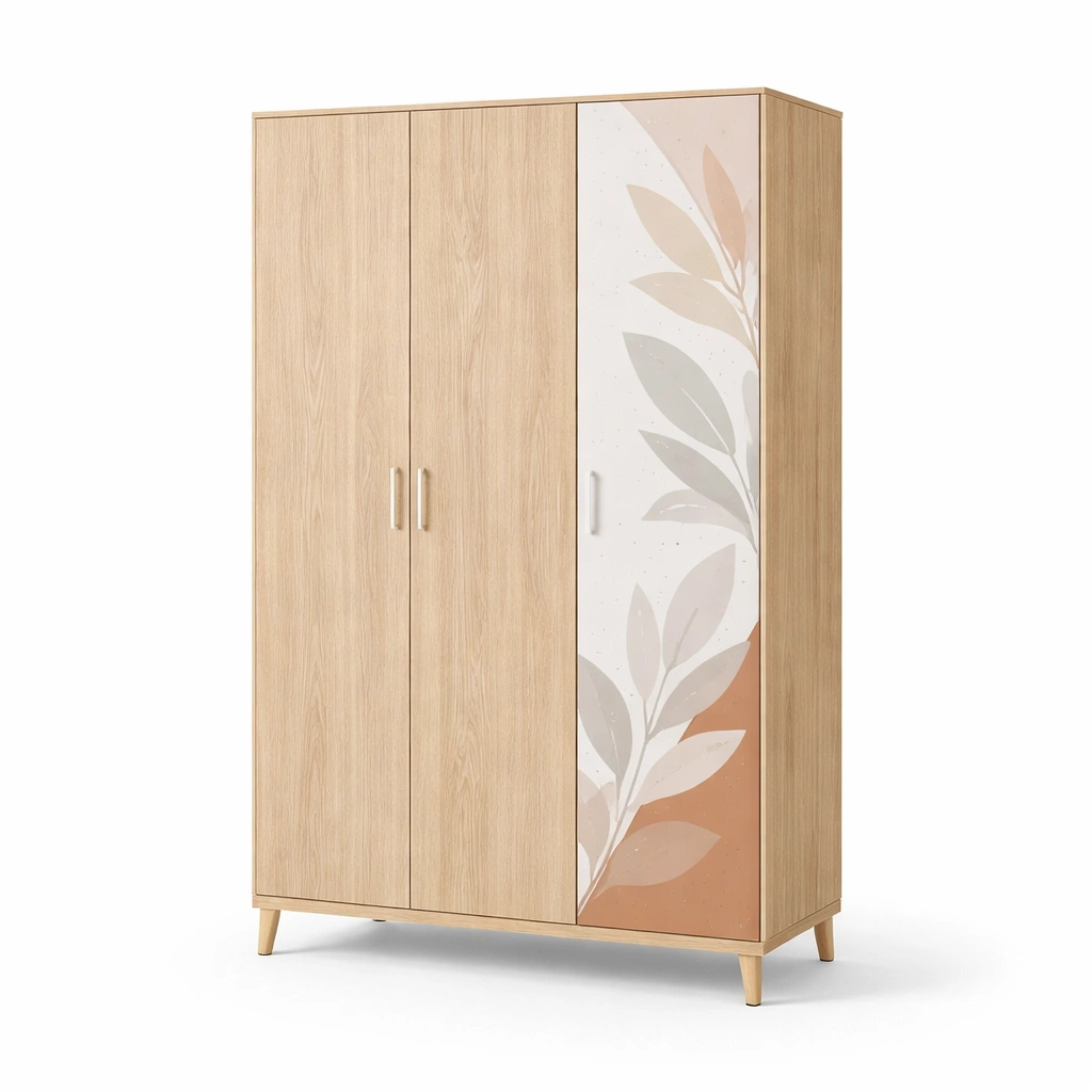 Kleiderschrank holzwerkstoff mit blattmuster 3 türen 176x120x50cm-nestverona