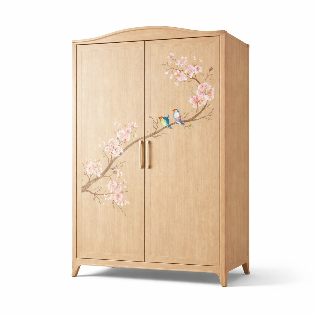 Kleiderschrank holz mit vogel blumen muster-nestverona
