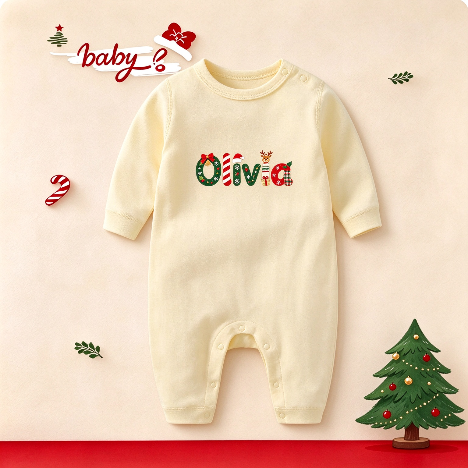 Custom Christmas Name Letter Baby Outfit, Personalized Xmas Infant Bodysuit
