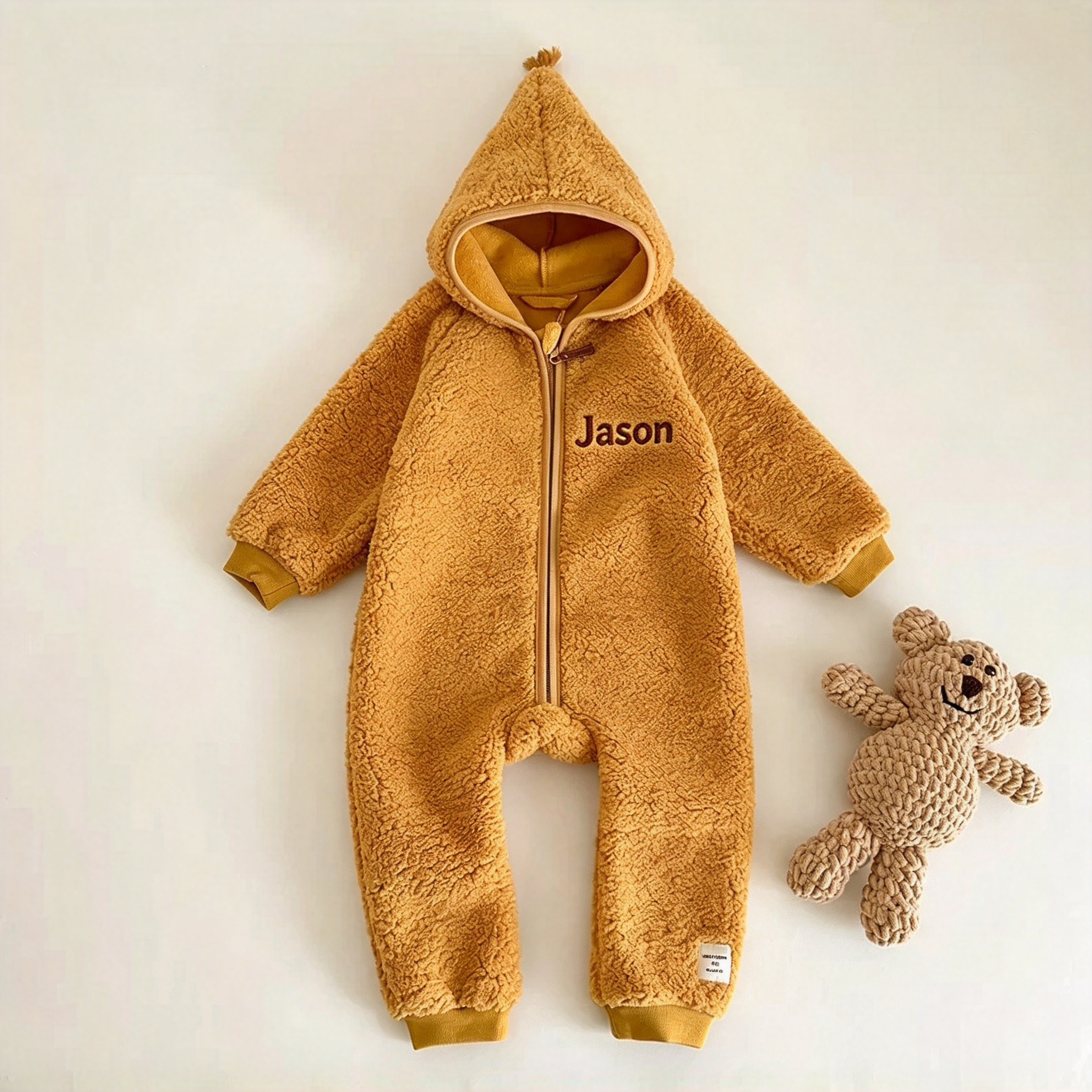 Personalized Embroidered Sherpa-Fleece Baby Hooded Jumpsuit, Custom Baby Name Onesie, Newborn Gift