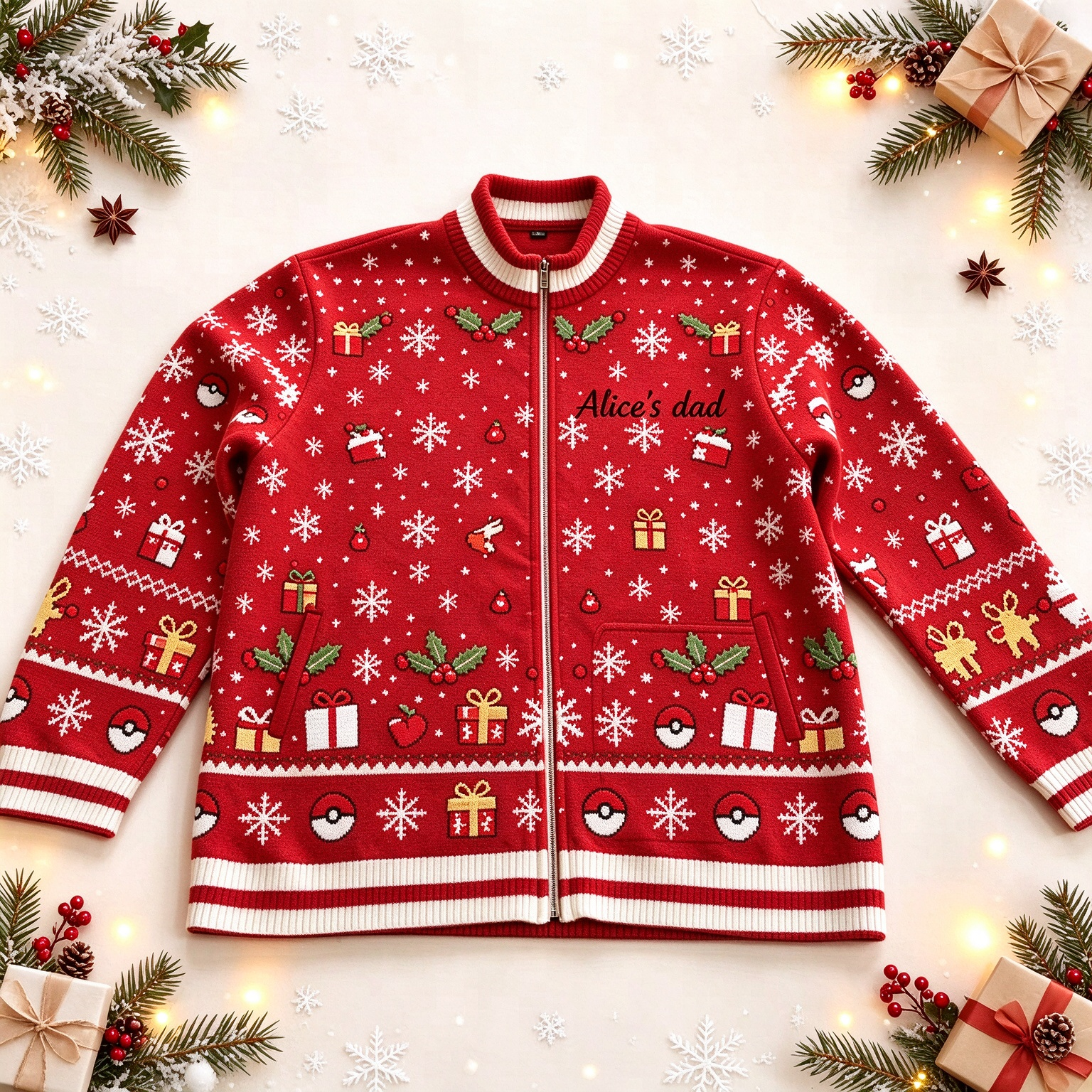 PKM Dad Christmas Full Print Zip Sweater