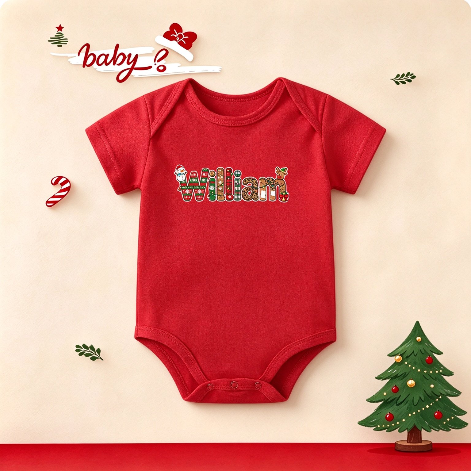 Custom Christmas Name Letter Baby Outfit, Personalized Xmas Infant Bodysuit