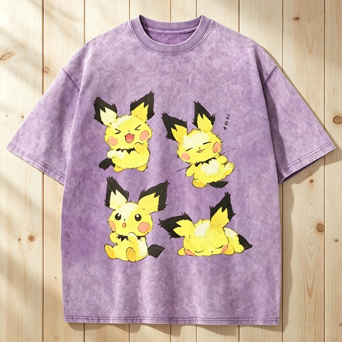 Watercolor Pichu Squad Unisex Vintage Washed Tee