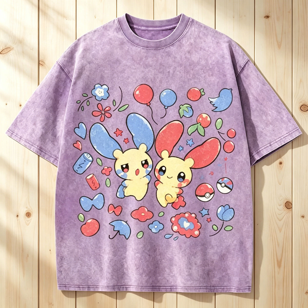 Pokémon Plusle And Minions Unisex Vintage Washed Tee