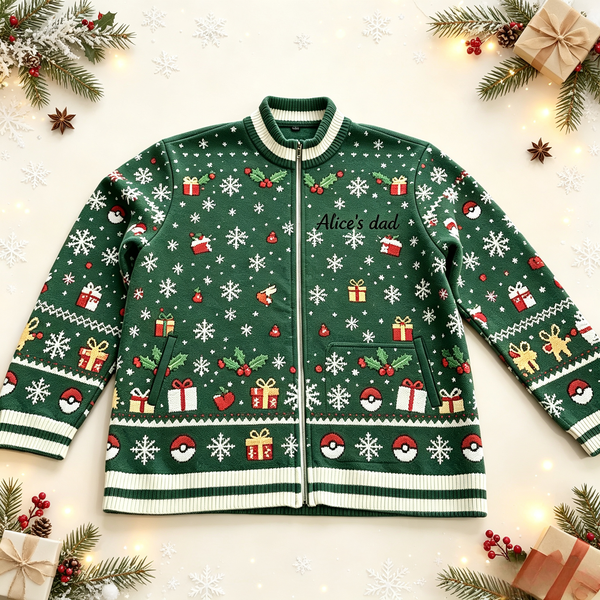 PKM Dad Christmas Full Print Zip Sweater