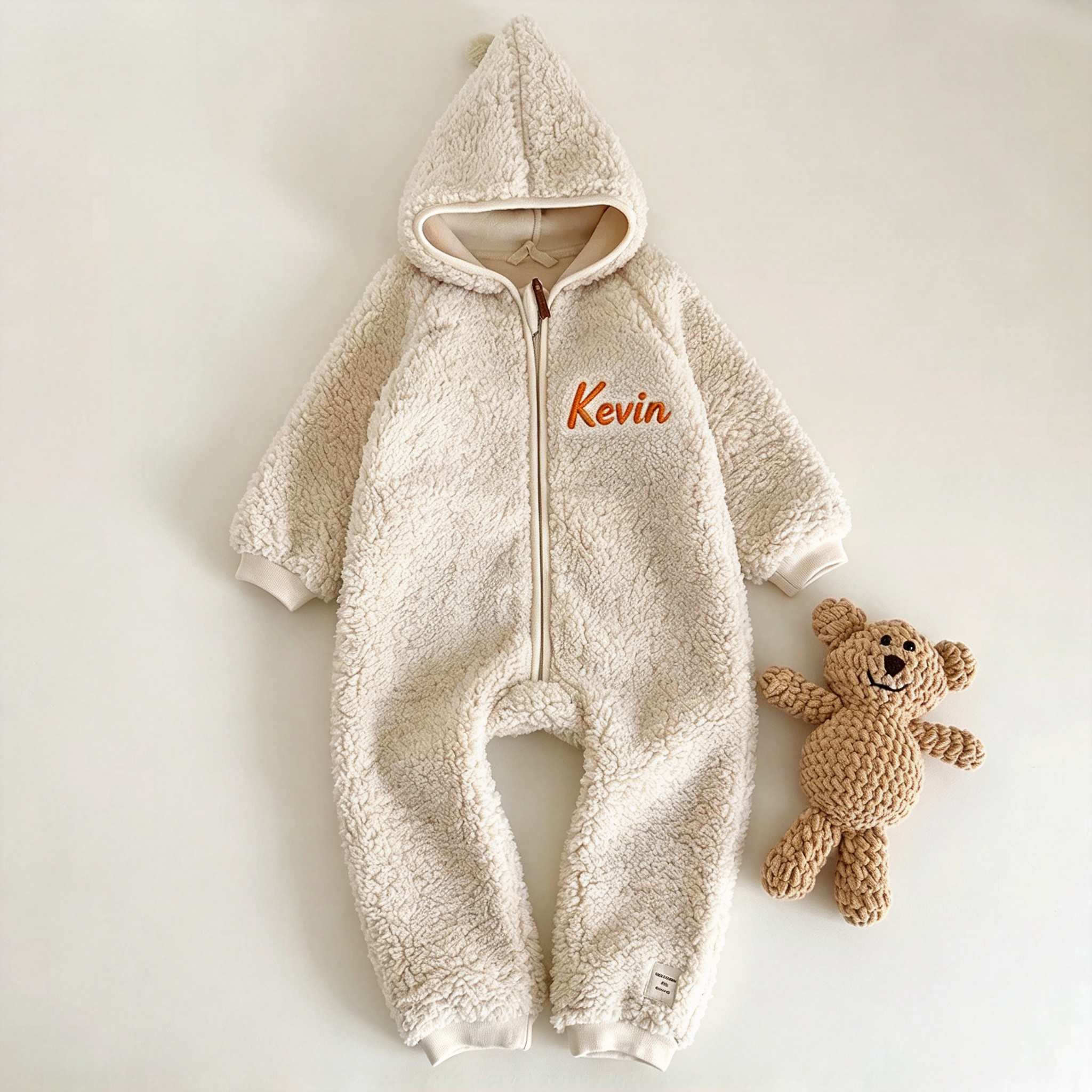 Personalized Embroidered Sherpa-Fleece Baby Hooded Jumpsuit, Custom Baby Name Onesie, Newborn Gift