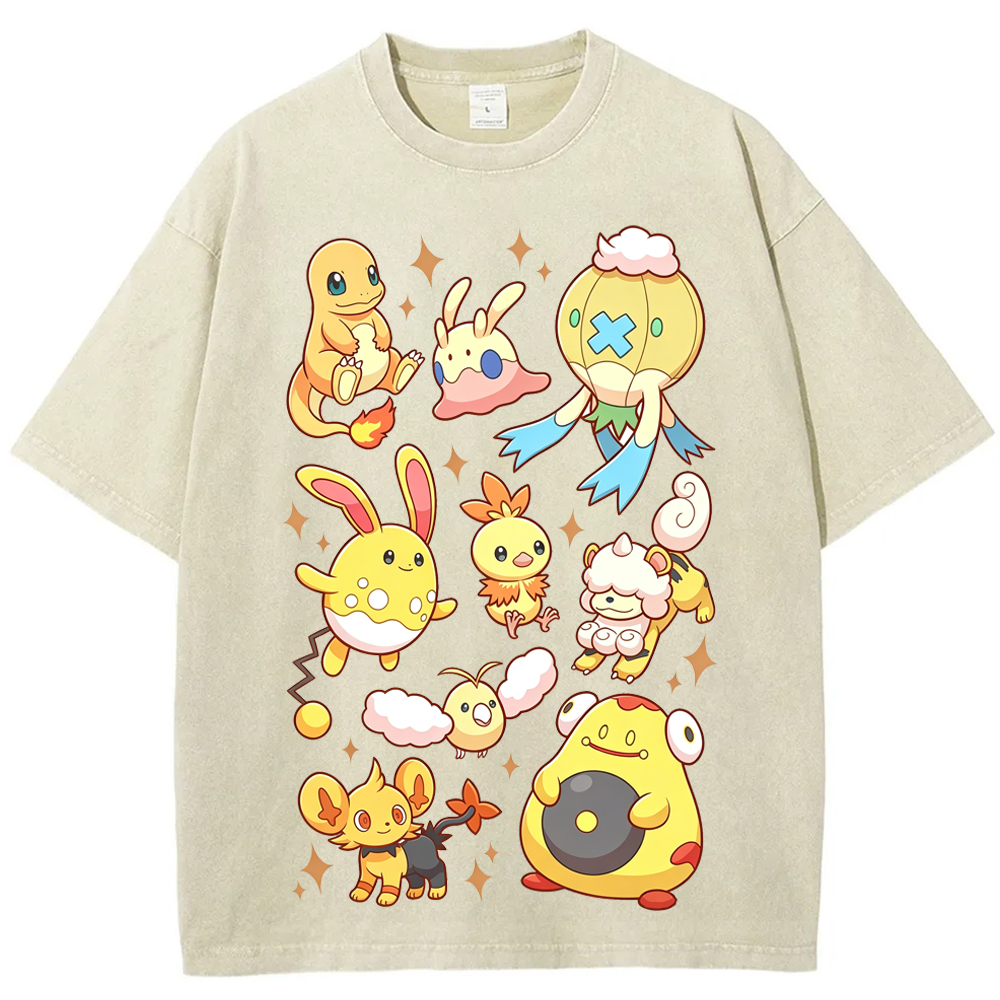 Warm Tone Mixed Cute Pokemon Group Cartoon Tee | Pokemon Anime
