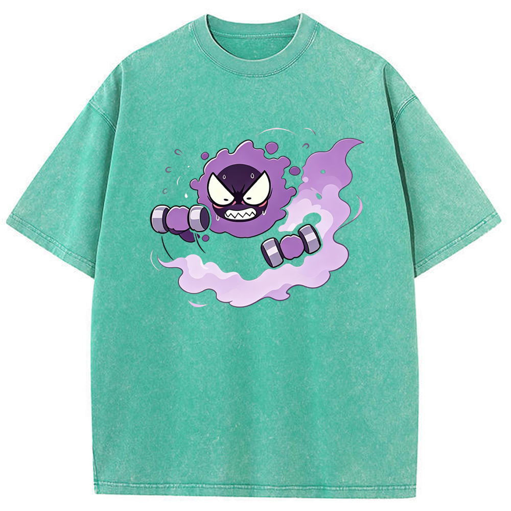 Gastly Lifting Dumbbells Cartoon Tee | Pokemon Anime