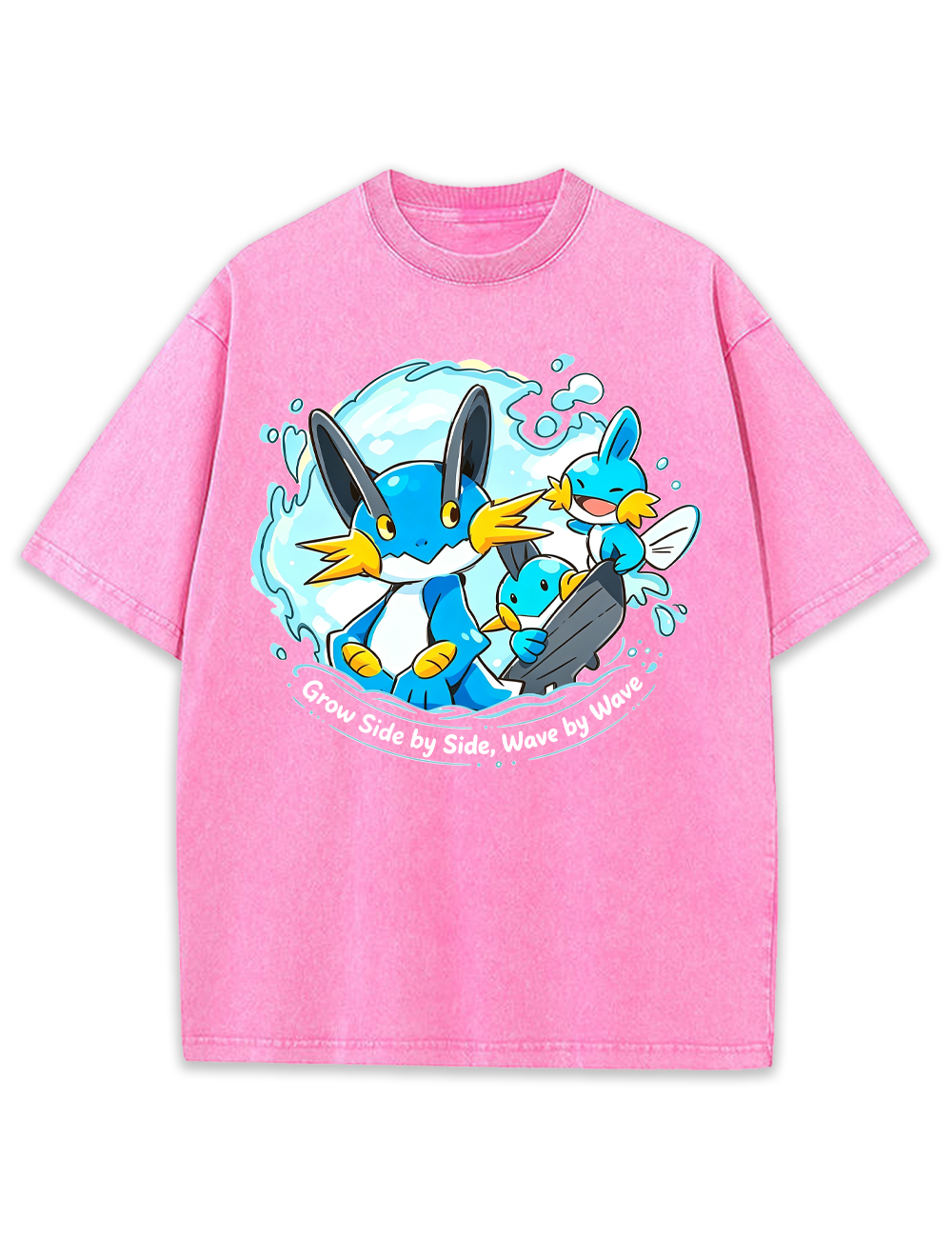 Parent & Kid Mudkip Evolution Family Surfing Wave Vintage Washed T-Shirt