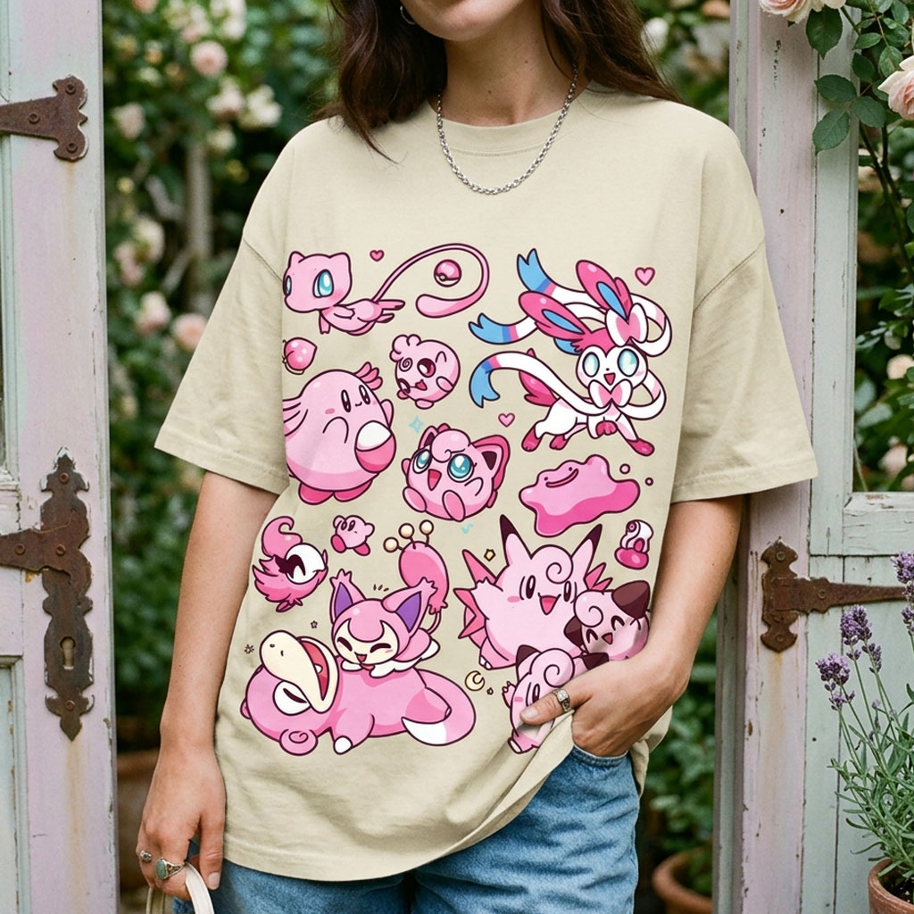 Pink Pokémon Friends Unisex Vintage Washed Tee