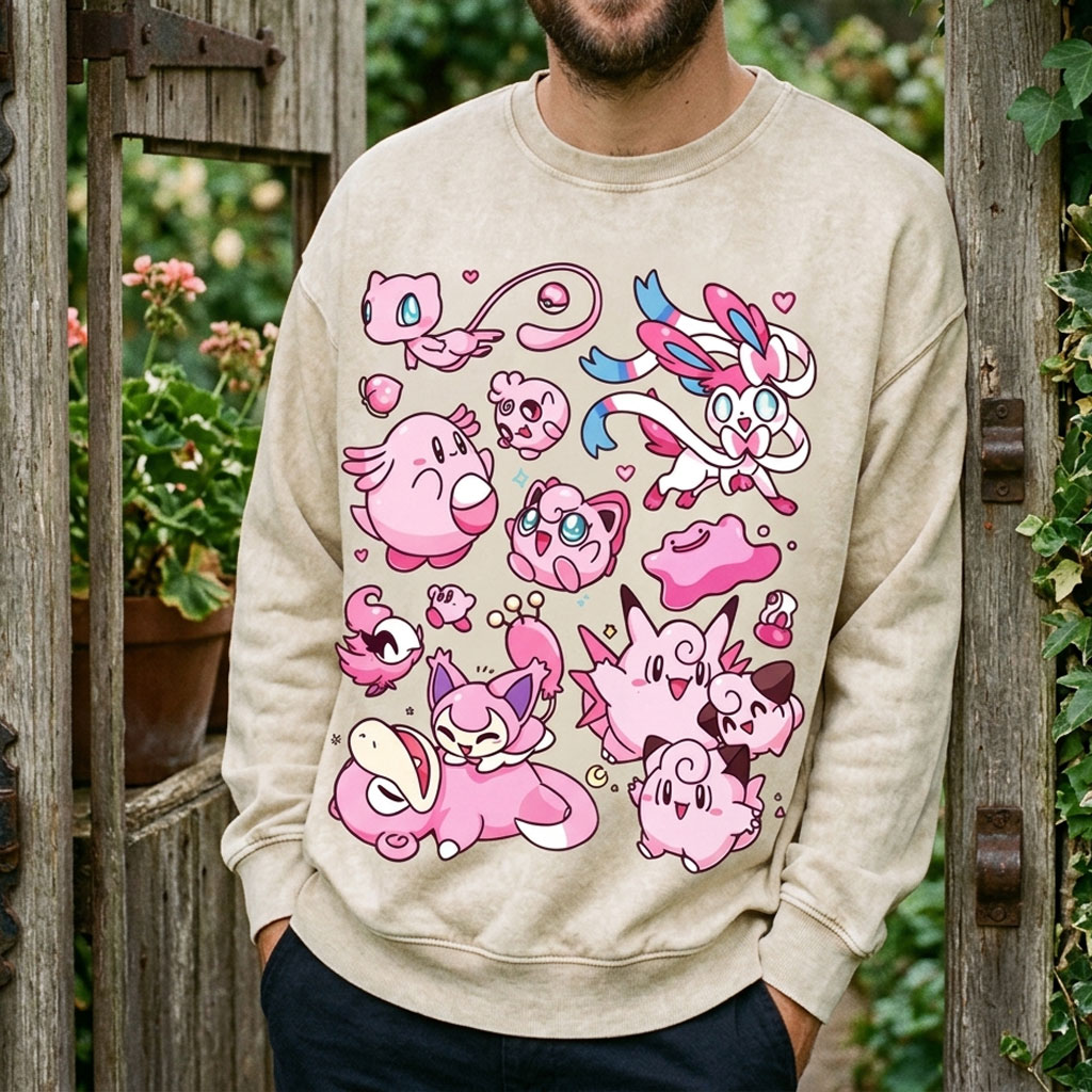 Pink Pokémon Friends Unisex Vintage Washed Tee