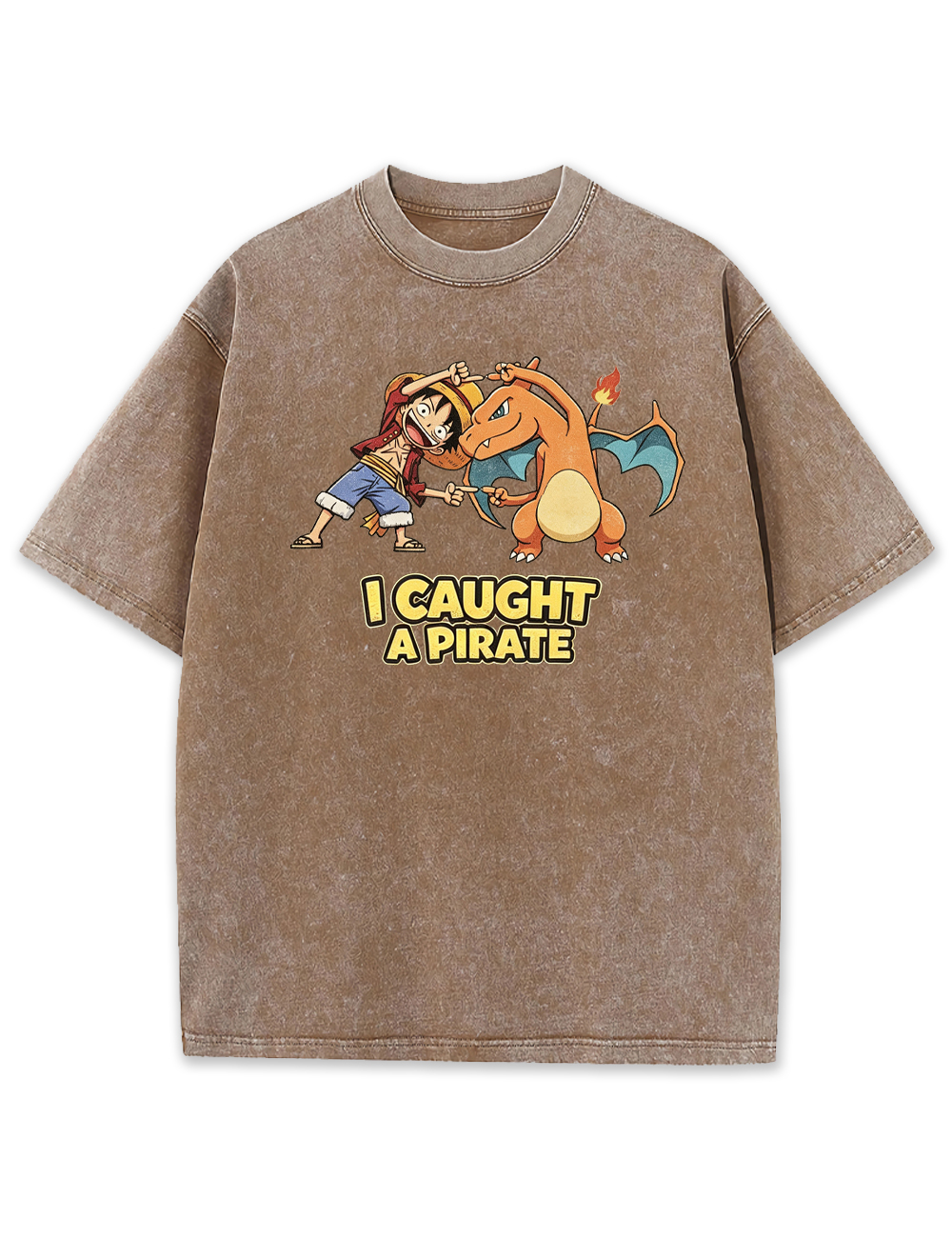 Luffy Crossover Charizard Cartoon Tee | Pokemon Anime