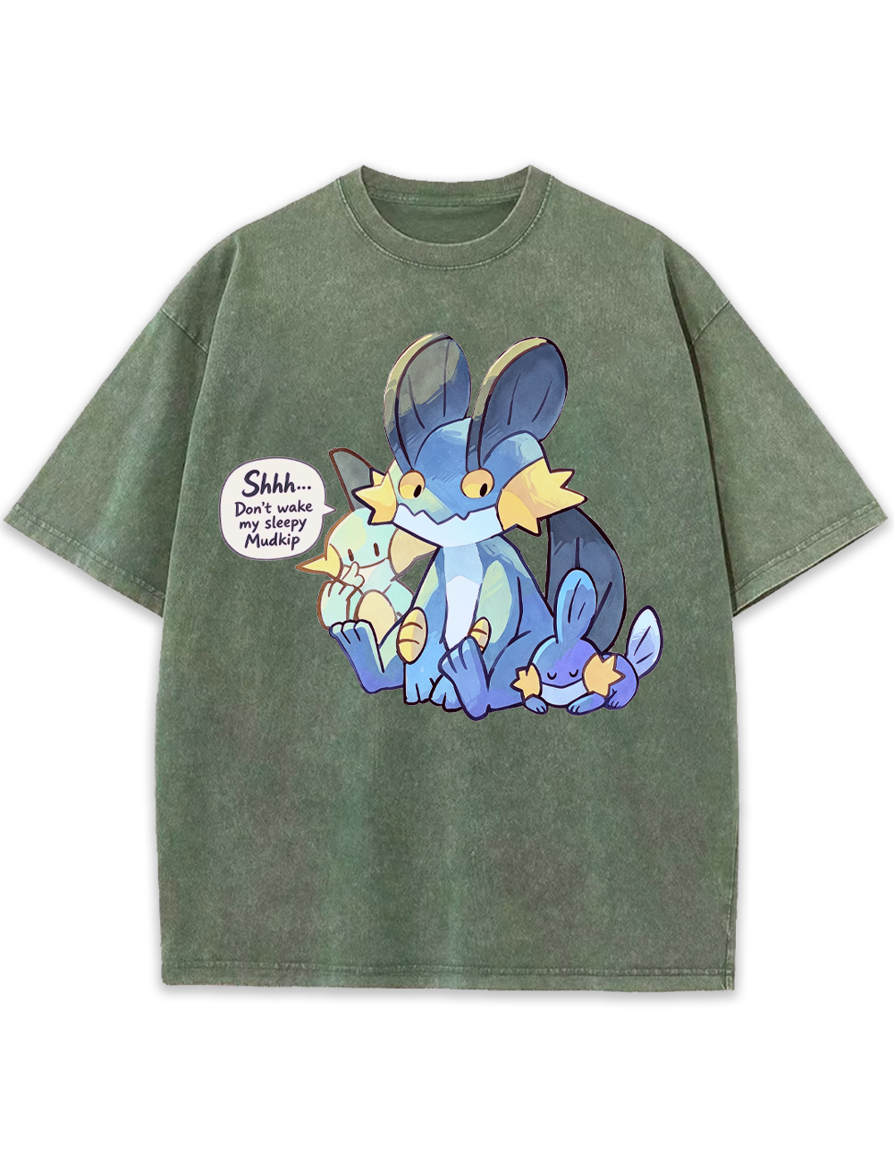 Parent & Kid Mudkip Evolution Family Sleepy Cuddle Vintage Washed T-Shirt