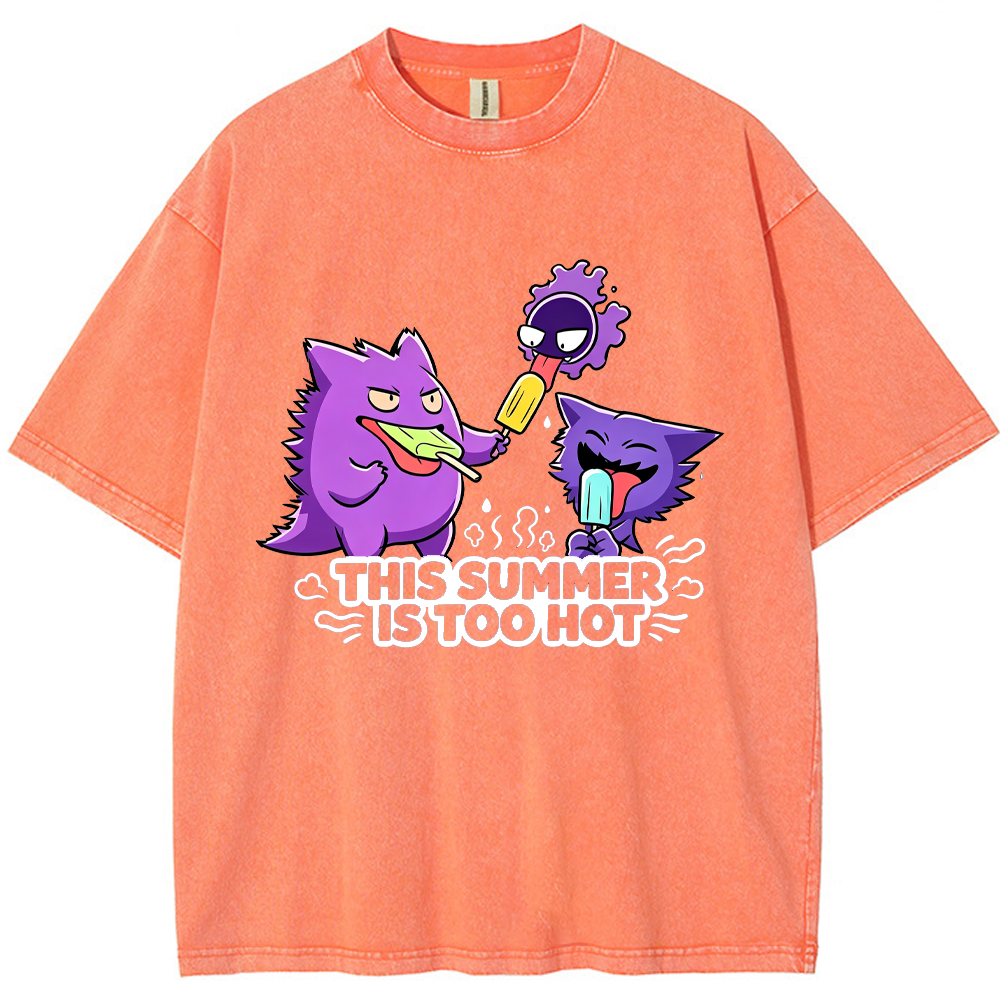 Parent & Kid Gengar Evolution Line Eating Ice Cream Vintage Washed T-Shirt