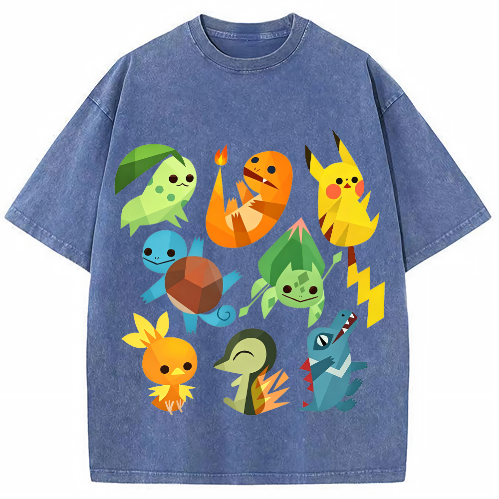 Geometric Starter Pokemon Cartoon Tee | Pokemon Anime