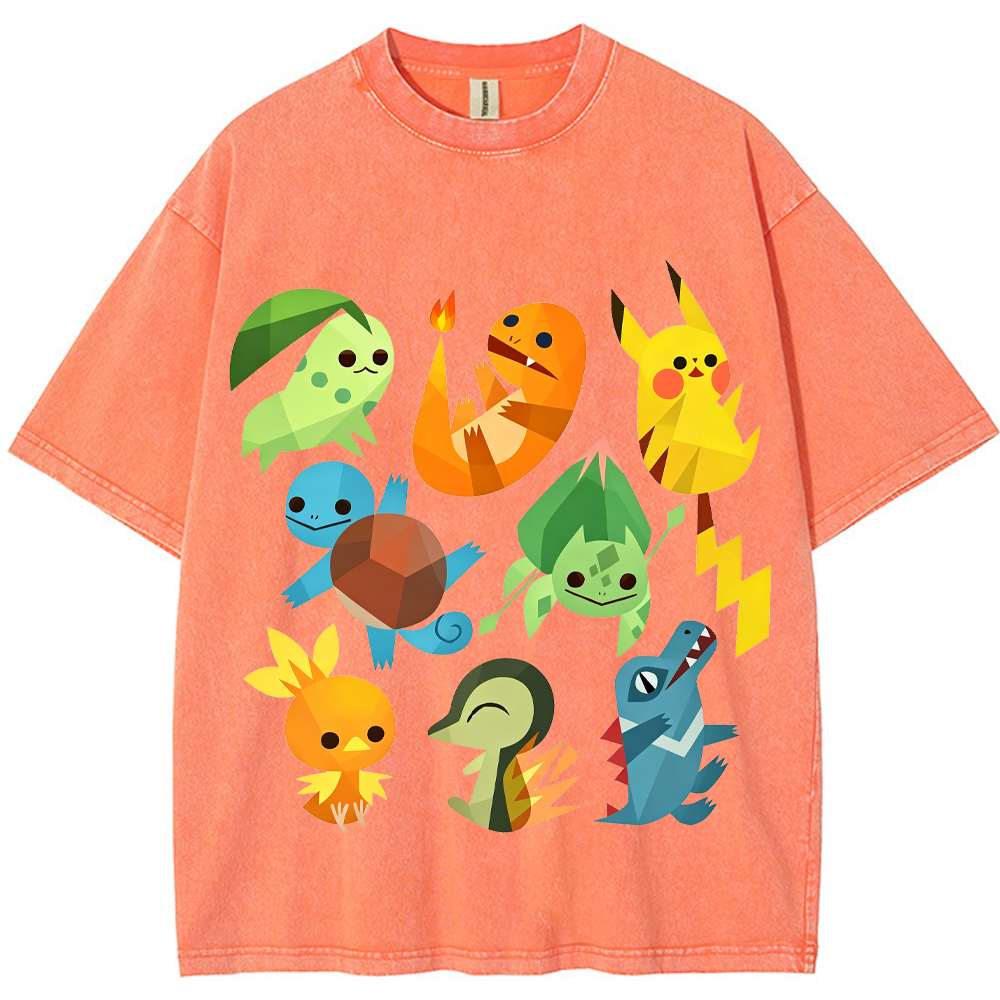Geometric Starter Pokemon Cartoon Tee | Pokemon Anime