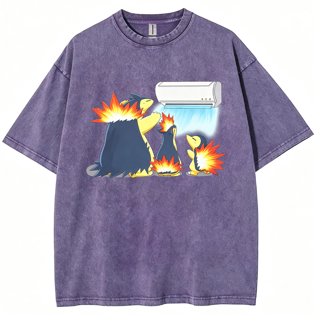 Parent & Kid Family Typhlosion Evolution Group Air‑Condition Vintage Washed T‑Shirt