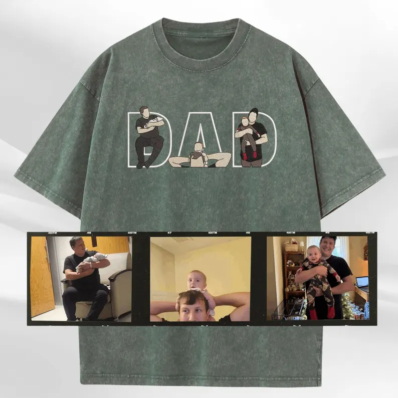 Personalized Dad Embroidered Washed Shirt