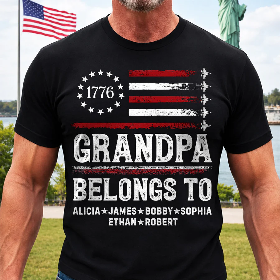 Proud American Grandpa Custom Kids Names Father's Day Gift For Dad, Grandpa