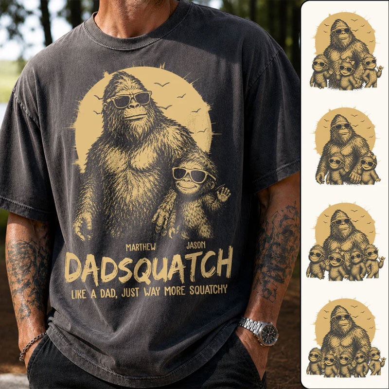 Personalized Papasquatch, Gifts for Dad Funny Papa Tshirt Cool Daddy Bigfoot Tee