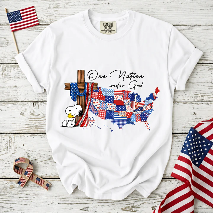 One Nation Under God Christian Patriotic Map T-Shirt
