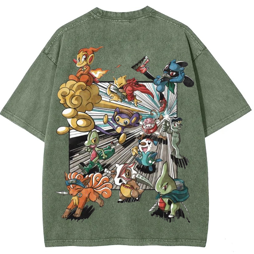 Squad Battle Pokemon Crew Front Back Dual Print Action Group Cartoon Tee